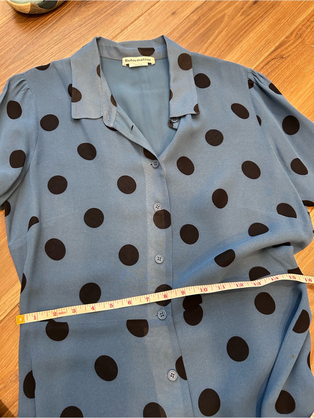 Reformation Arcadia blue polka dot midi shirt dress size 10 retro pinup 50s trad - Picture 8 of 10